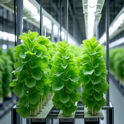 Clean image of a vertical hydroponic system with leafy greens