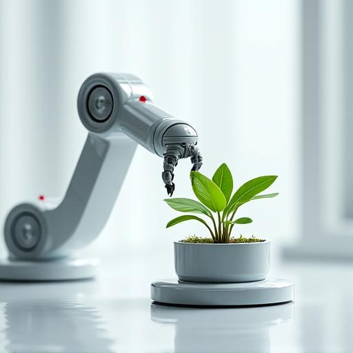 Small robotic arm precisely tending to a plant in a controlled environment