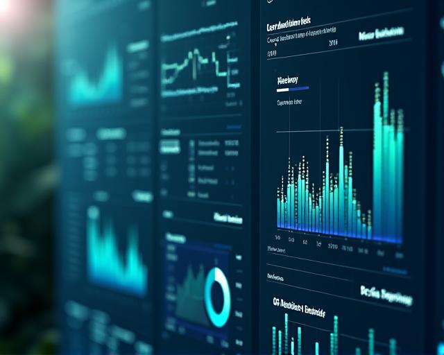 A clean, futuristic dashboard UI showing graphs and metrics for crop management, indicating data analysis.